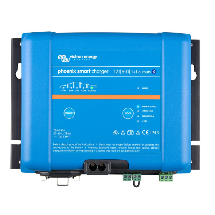 Victron Phoenix Smart IP43 Charger 12/50 (1+1) 120 - 240VAC Requires 5 - 15P Mains Cord - Off Grid Stores