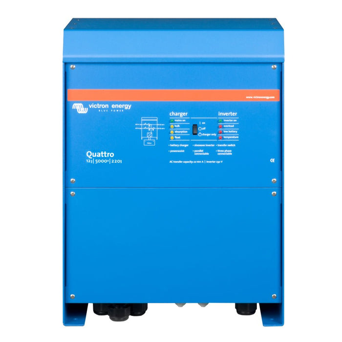Victron Quattro Inverter/Charger 12 VDC - 5000W - Dual 100AMP 120VAC Inputs - Auto Transfer Switch - 200AMP Battery Charger - Stackable - Off Grid Stores