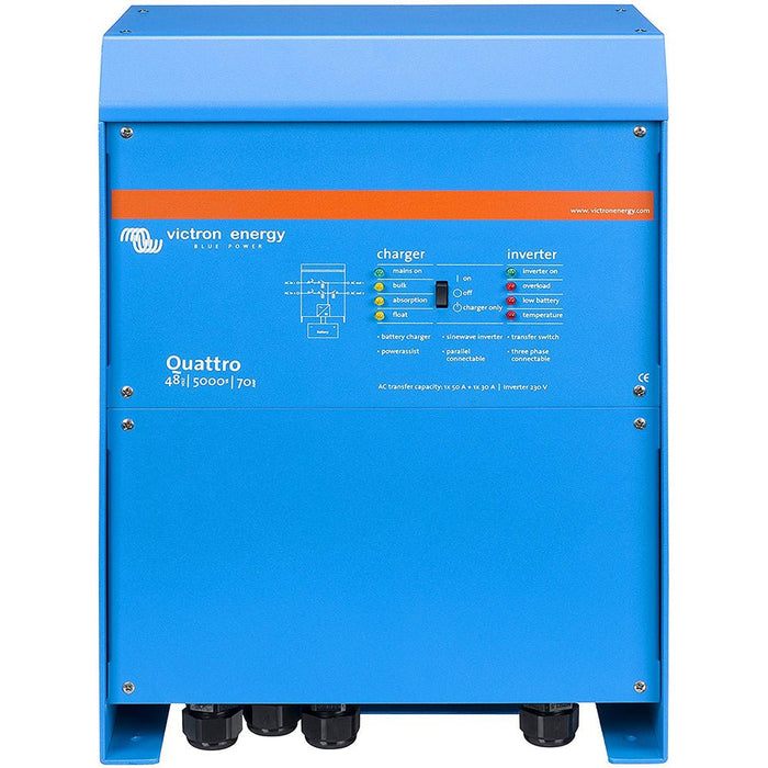 Victron Quattro Inverter/Charger 48V DC - 5000VA - Dual 100A 120VAC Inputs - Auto Transfer Switch - 70AMP Charger - Off Grid Stores