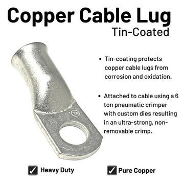 Sky High Car Audio 2/0 Gauge Copper Ring Terminals – 10 Pack With Black Heat Shrink, 3/8" Lugs
