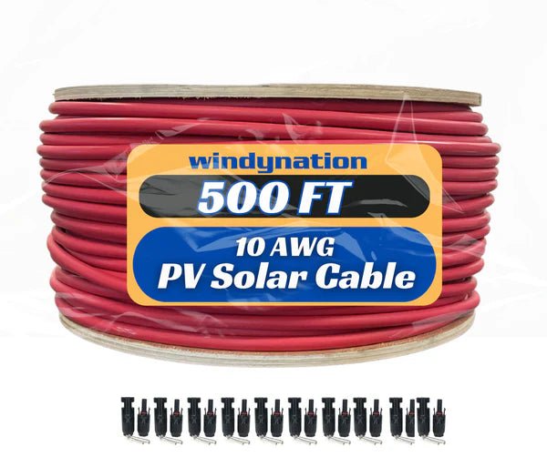 WindyNation 500 Foot Spool 10 Gauge 10 AWG Red Pure Copper Solar Panel Extension Cable Wire - Off Grid Stores