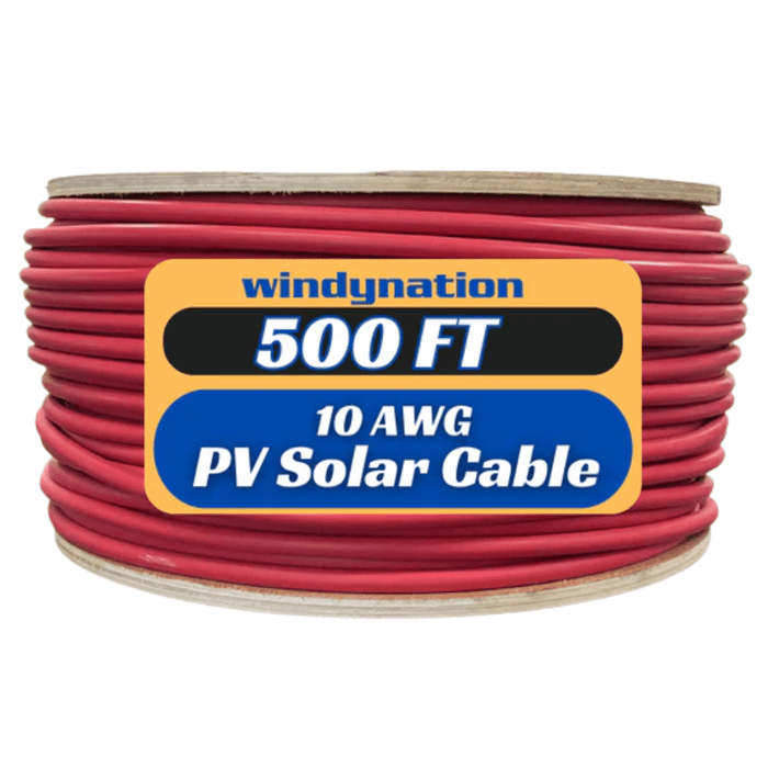 WindyNation 500 Foot Spool 10 Gauge 10 AWG Red Pure Copper Solar Panel Extension Cable Wire - Off Grid Stores