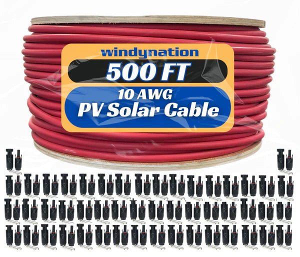 WindyNation 500 Foot Spool 10 Gauge 10 AWG Red Pure Copper Solar Panel Extension Cable Wire - Off Grid Stores