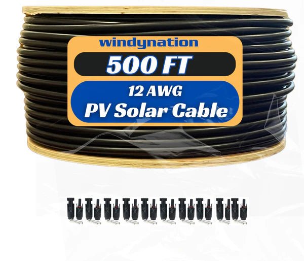 WindyNation 500 Foot Spool 12 Gauge 12 AWG Black Pure Copper Solar Panel Extension Cable Wire - Off Grid Stores