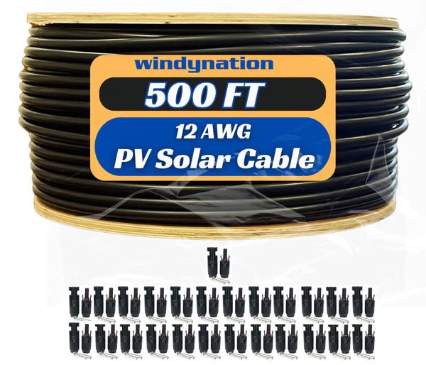 WindyNation 500 Foot Spool 12 Gauge 12 AWG Black Pure Copper Solar Panel Extension Cable Wire - Off Grid Stores