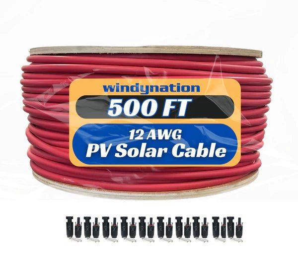 WindyNation 500 Foot Spool 12 Gauge 12 AWG Red Pure Copper Solar Panel Extension Cable Wire - Off Grid Stores