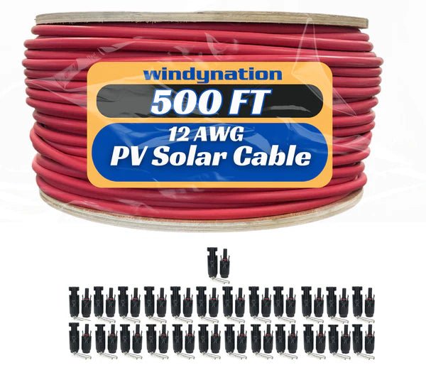 WindyNation 500 Foot Spool 12 Gauge 12 AWG Red Pure Copper Solar Panel Extension Cable Wire - Off Grid Stores