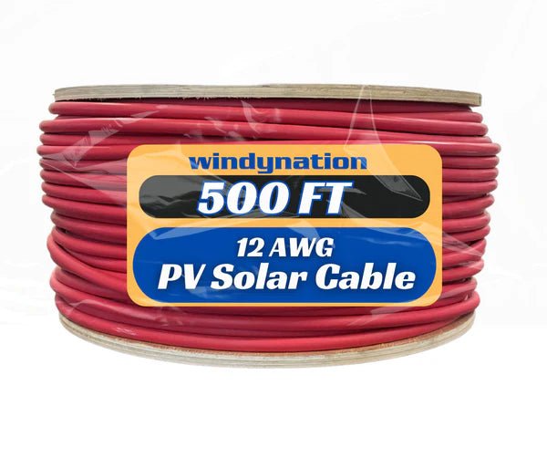WindyNation 500 Foot Spool 12 Gauge 12 AWG Red Pure Copper Solar Panel Extension Cable Wire - Off Grid Stores