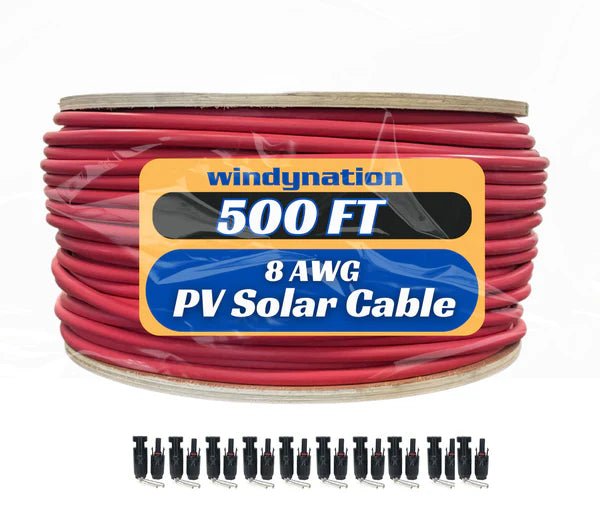 WindyNation 500 Foot Spool 8 Gauge 8 AWG Red Pure Copper Solar Panel Extension Cable Wire - Off Grid Stores