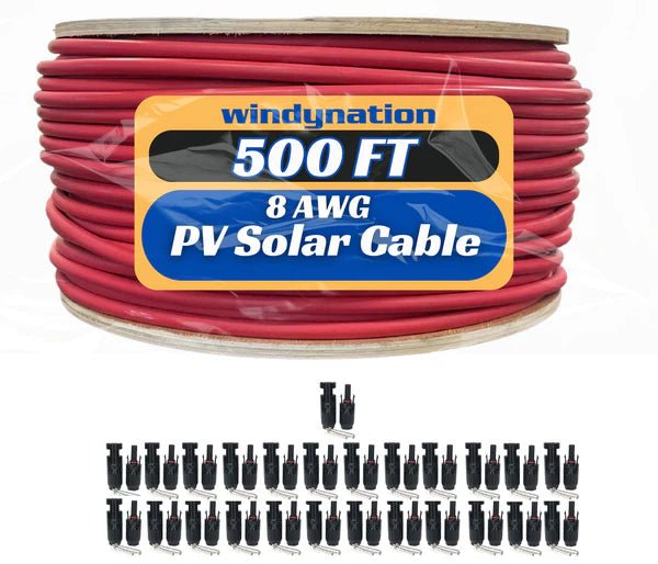 WindyNation 500 Foot Spool 8 Gauge 8 AWG Red Pure Copper Solar Panel Extension Cable Wire - Off Grid Stores