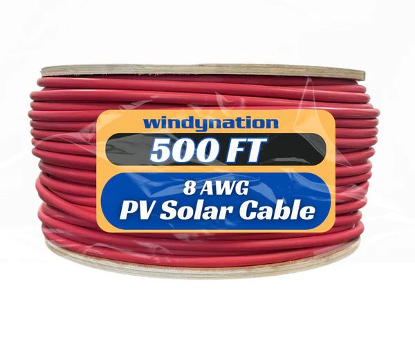 WindyNation 500 Foot Spool 8 Gauge 8 AWG Red Pure Copper Solar Panel ...