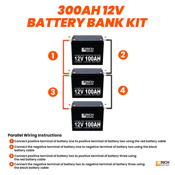 Rich Solar 12V - 300AH - 3.8kWh Lithium Battery Bank - Off Grid Stores