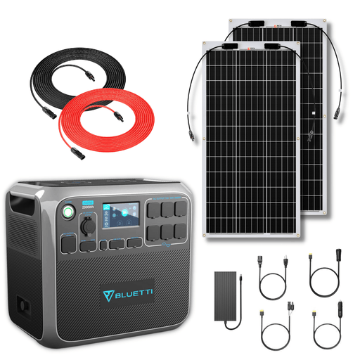 Bluetti AC200P 2000Wh 2000W Solar Generator + 100W Flexible Monocrystalline Solar Panels Kit - Off Grid Stores
