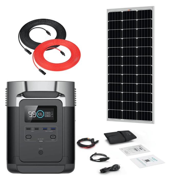 EcoFlow DELTA 1260Wh 1800W Solar Generator + 100W Rigid Monocrystalline Solar Panels Kit - Off Grid Stores