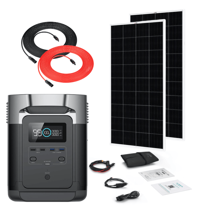 EcoFlow DELTA 1260Wh 1800W Solar Generator + 200W Rigid Monocrystalline Solar Panels Kit - Off Grid Stores