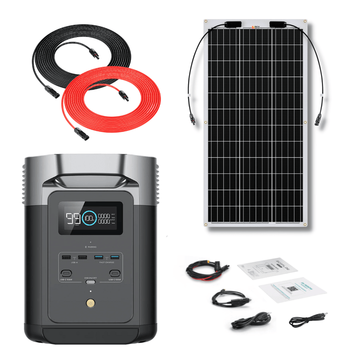 EcoFlow DELTA 2 1024Wh 1800W Solar Generator + 100W Flexible Monocrystalline Solar Panels Kit - Off Grid Stores