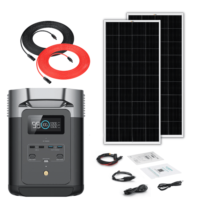EcoFlow DELTA 2 1024Wh 1800W Solar Generator + 200W Rigid Monocrystalline Solar Panels Kit - Off Grid Stores