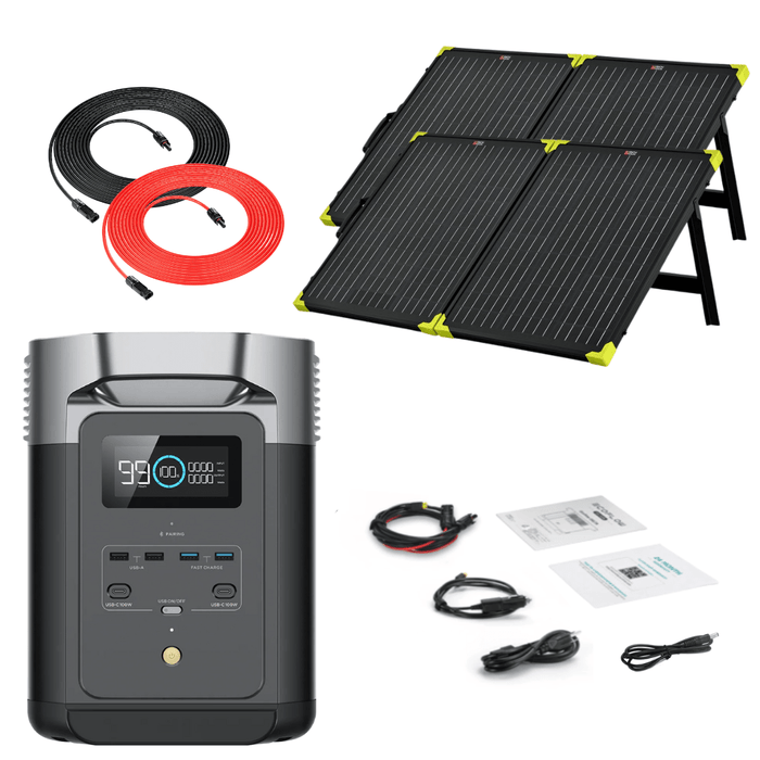 EcoFlow DELTA 2 With Extra Battery 2048Wh 1800W Solar Generator + 200W  Portable Monocrystalline Solar Panels Kit - Off Grid Stores