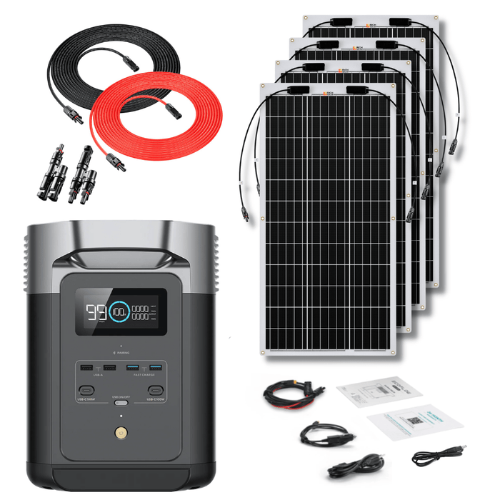 EcoFlow DELTA 2 1024Wh 1800W Solar Generator + 100W Flexible Monocrystalline Solar Panels Kit - Off Grid Stores