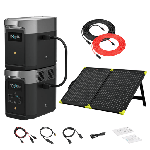 EcoFlow DELTA 2 With Extra Battery 2048Wh 1800W Solar Generator + 200W Portable Monocrystalline Solar Panels Kit - Off Grid Stores