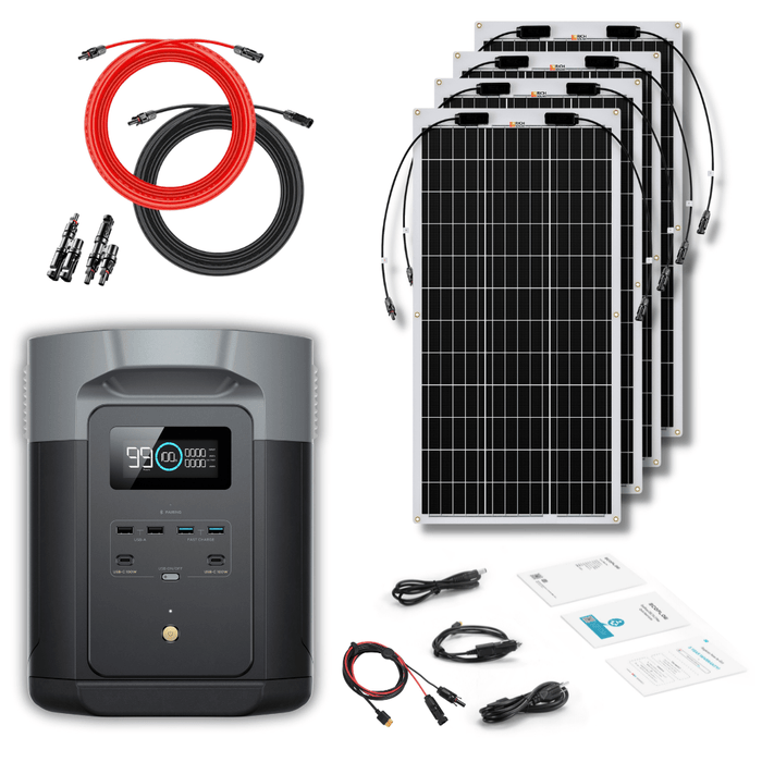 EcoFlow Delta 2 Max 2048Wh 2400W LiFePO4 Solar Generator + 100W Flexible Monocrystalline Solar Panels Kit - Off Grid Stores