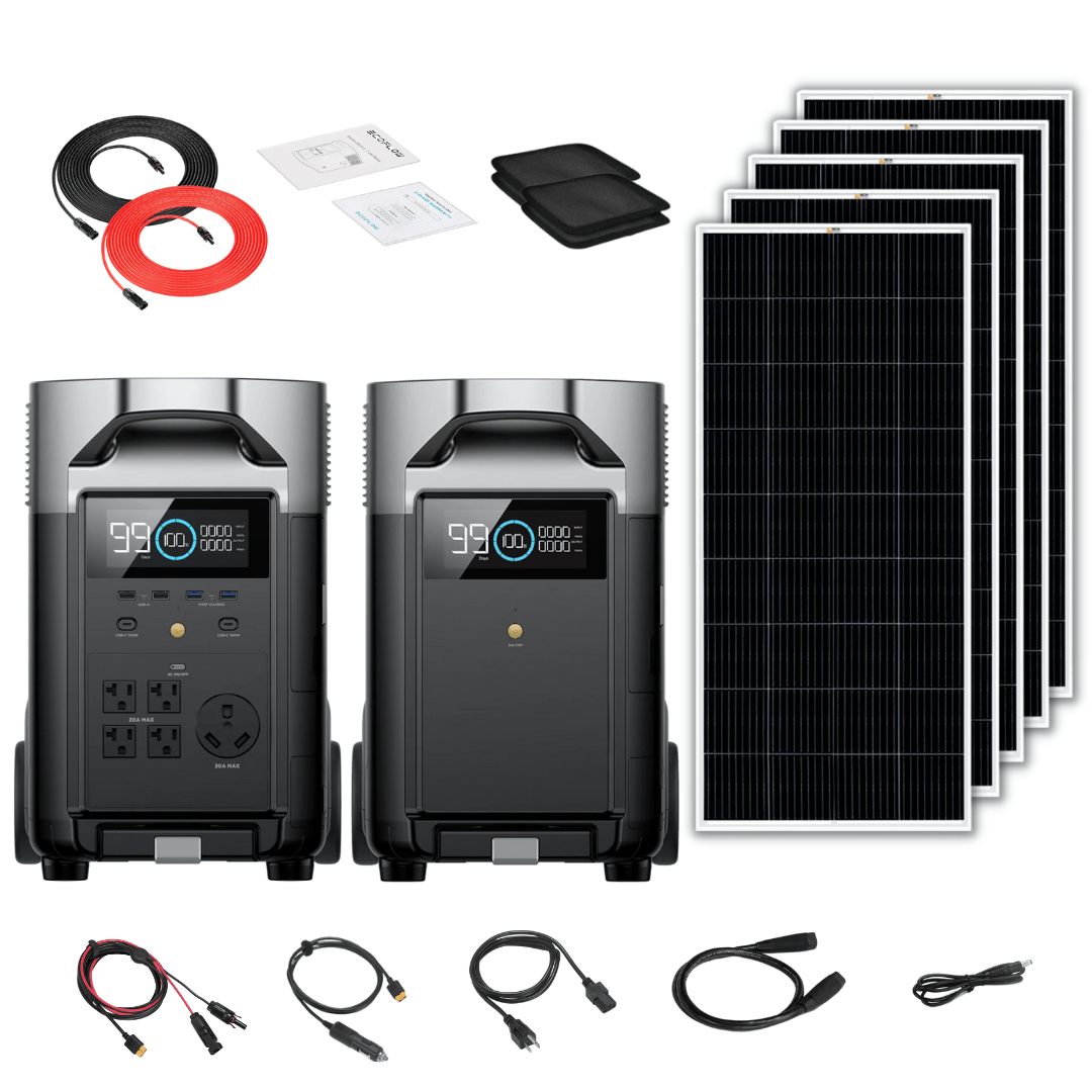 EcoFlow DELTA Pro With Extra Battery 7200Wh 3600W Solar Generator + 200W  Rigid Monocrystalline Solar Panels Kit