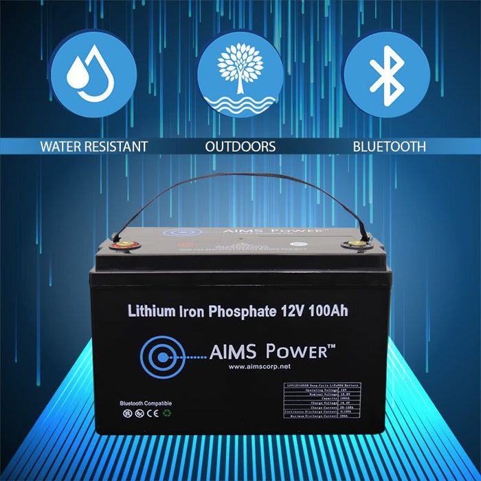 Aims Power Lithium Battery 12V 100Ah LiFePO4 Lithium Iron Phosphate with Bluetooth Monitoring - Off Grid Stores