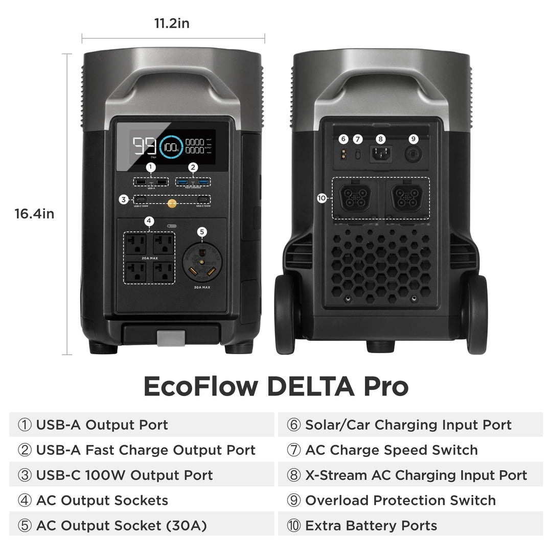 EcoFlow DELTA Pro With Extra Battery 7200Wh 3600W Solar Generator + 200W  Portable Monocrystalline Solar Panels Kit