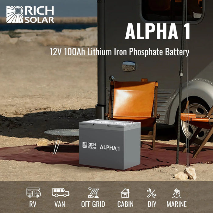 Rich Solar 12V 100Ah LiFePO4 Lithium Iron Phosphate Battery w/ Internal Heating and Bluetooth Function - Off Grid Stores